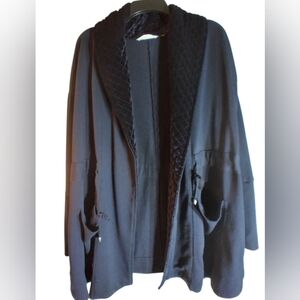 Soft Surroundings Blue Open Cardigan Jacket XL Quilt Pockets Minimalist